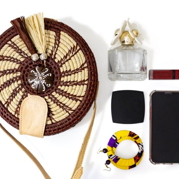 Brand New Handwoven Round Rattan Bag Shoulder Leather Straps Boho Chic - Picture 3 of 9